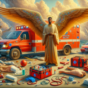 Create a realistic 3D oil painting depicting a scene of emergenc...