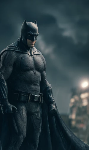 A hyper-detailed, ultra photo-realistic portrait of Batman stand...