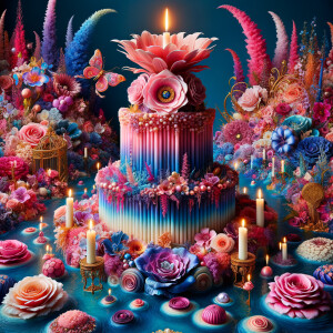 Craft a digital artwork that dramatically amplifies the colorful...