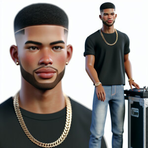 3D image of a Handsome LIGHT SKIN African American young DJ. He...