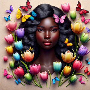 3D face of a light skin african-American beautiful woman with br...