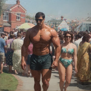 hyperrealism painting,a muscular beefy kashmiri man walking ,wit...