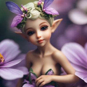 Photo of tiny sexy naked pixie girl from fantasy sitting on a fl...