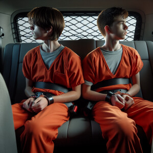 ultra realistic image, hands behind back, two male Caucasians, a...