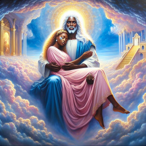 An oil painting depicting a light-skinned African-American Jesus...