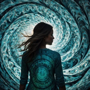 Create a watercolor illustration of a woman radiating a supernat...