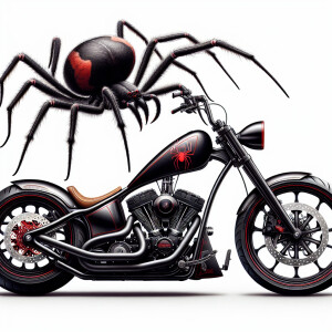 Design a Black Widow-inspired chopper motorcycle featuring a sle...