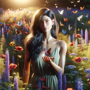 A breathtaking 3D 8K UHD photorealistic scene. A young woman wit...