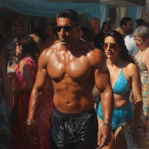 Photo Hyperrealism, painting,a muscular beefy kashmiri man walki...