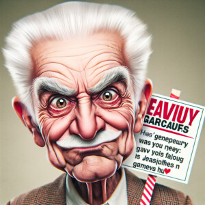 caricature of a 95 year old envious American grandpa posing for...