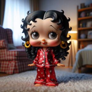 Betty boop character she’s wearing red pajamas in her living roo...