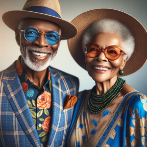 Create an image of an elegant african-American elderly couple ra...