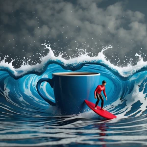 Create an image of a realistic ocean wave formed by coffee insid...