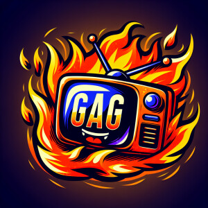 Tube TV with the word “GAG” on the screen on fire cartoon logo