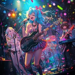 Anime-inspired band performing a cute music cover onstage with v...