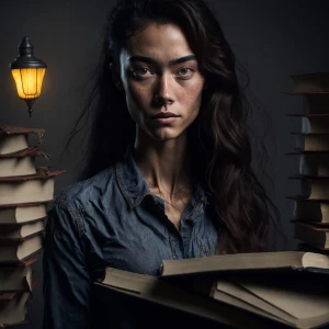 university student girl well lit portrait holding books