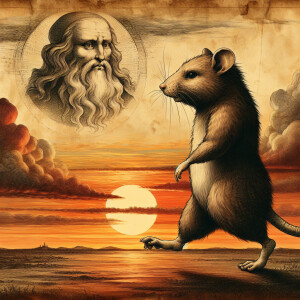 Master splinter walking into the sunset