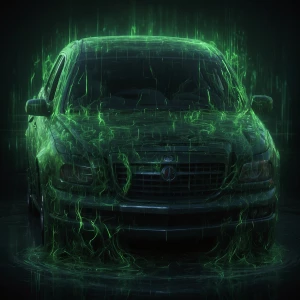 A hauntingly glitched digital representation of an otherworldly...