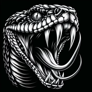 a magnificent Snake,forked tongue and fangs showing, it's mouth...