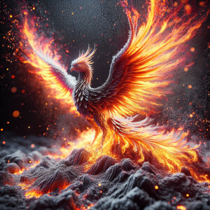 A phoenix rising from the ashes, photorealistic, hyperornate det...