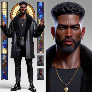 3-D image of a handsome African-American male. He has a high top...