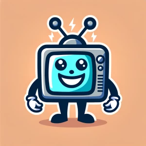 Electric Television mascot who has a TV as a head with a happy f...