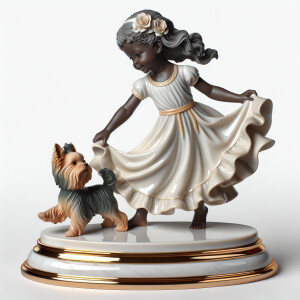 Prompt: porcelain Statue of a very light skin African-American g...