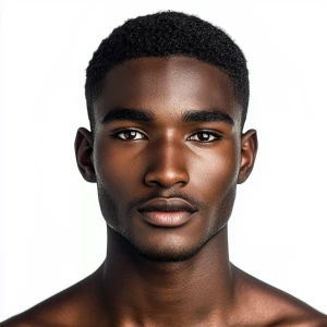 A 22-year-old African American man with dark skin, a clean-shave...