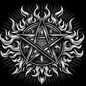A pentagram with flames surrounding it