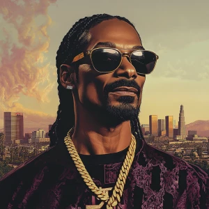 A life-like portrait of Snoop Dogg with his signature braided ha...