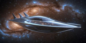 A breathtakingly surreal ethereal galactic gondola floats amidst...