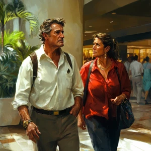 Digital,A man( muscular beefy criminal) walking with a woman(his...