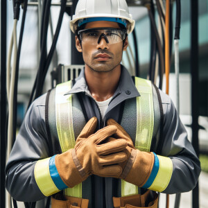 A cable technician standing tall, a white male wearing all his s...