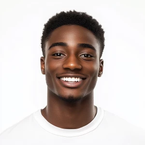 A 22-year-old joyful African American man with dark skin, a clea...