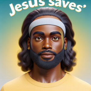 "Create a 3D realistic artwork featuring the phrase 'Jesus Saves...