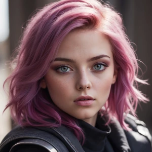 Photo of A stunning 24yo female, pink hair and purple eyes. Phot...