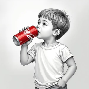 A digital painting depicting a boy drinking from a red "Coca-Col...
