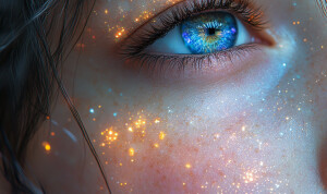 portrait | wide angle shot of eyes off to one side of frame, luc...