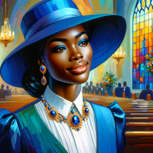 A spiritually enriching illustration portrays an African America...