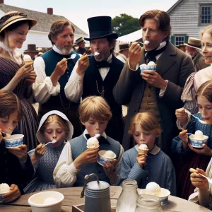 A smallg family of white Americans in period-appropriate attire...