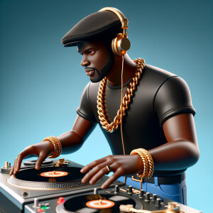 3D image of a Handsome African American DJ from the 90’s. He we...