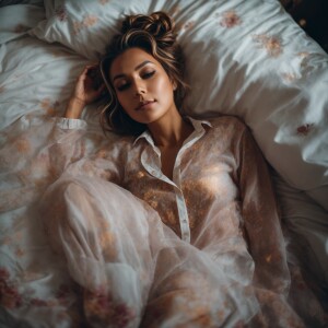 Full body shot from above of a Beautiful woman laying down in a...