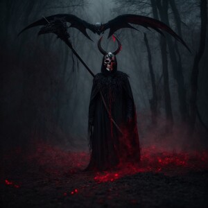 A terrifying demonic entity, reminiscent of the grim reaper, ado...