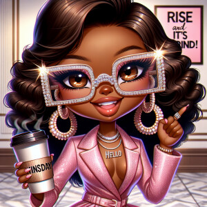 Illustrate a chibi-style African American businesswoman with a c...