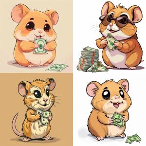 Draw a cool cartoon hamster with money