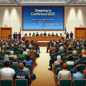 draw a realistic  hotel conference room filled with about 100  b...