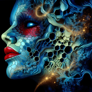 Create an image featuring a three-dimensional, azure colour, glo...