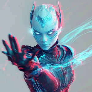 Create a 3D Anaglyph art illustration of a female alien characte...