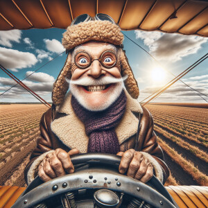 Funny and crazy caricature of a 95 year old American grandpa si...