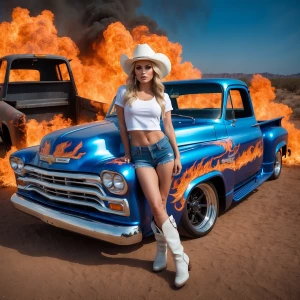 Photo of a country woman with long blonde hair wearing jean shor...